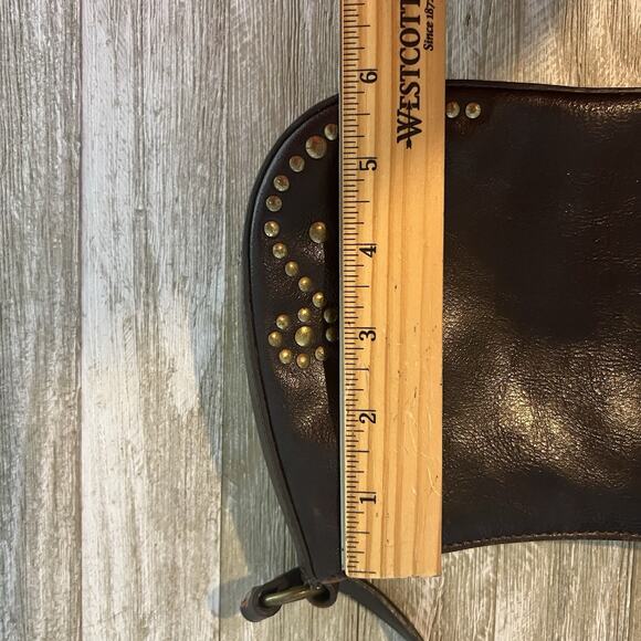 VTG Express Small Leather Hobo Baguette Purse Studded Brown Gold Y2K - Picture 12 of 13